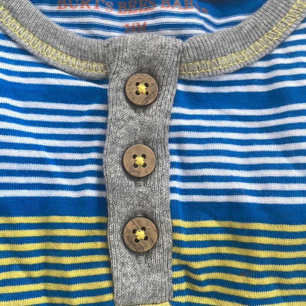 Burt’s Bees Baby Boys size 24 months romper blue stripes - Picture 3 of 3